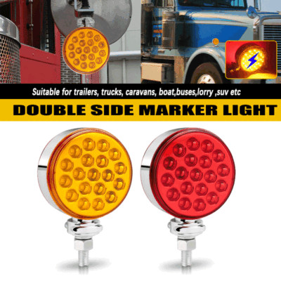 2PCS 38 LED Double Face 3'' Red  Amber Light for Semi Truck Fenders Turn & Marker