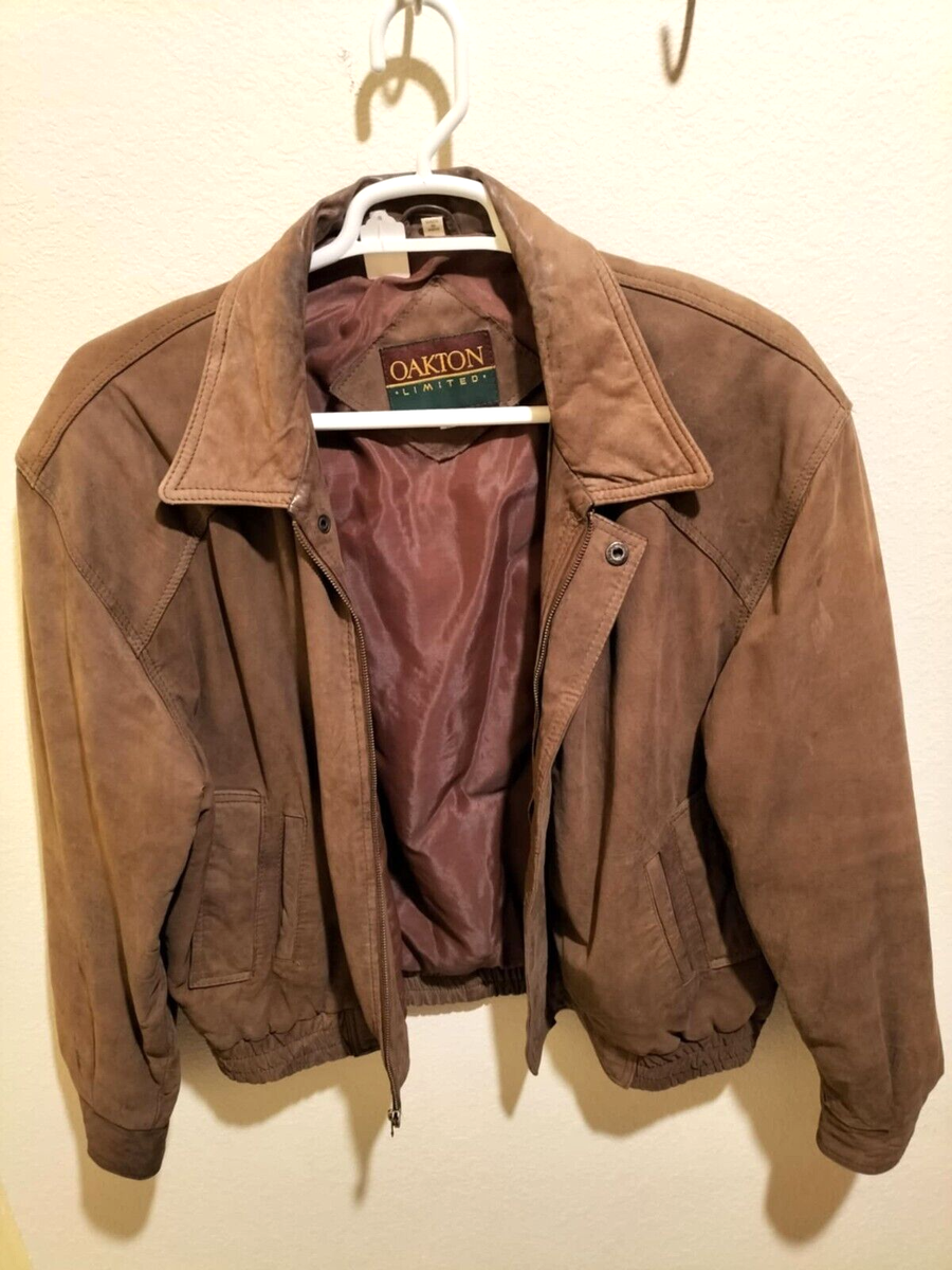 Oakton Limited Men Brown Suede Leather Vintage Full Zip Bomber