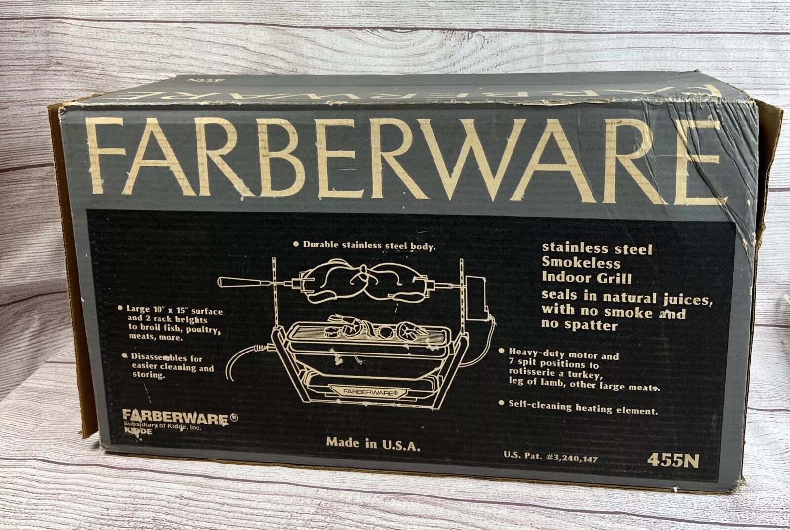 NEW Farberware 455N Stainless Open Hearth Broiler Rotisserie Electric Grill