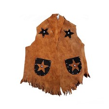 Suede Leather Vest Western Cowboy Fringe Nubuck leather W/Pockets Child Size L