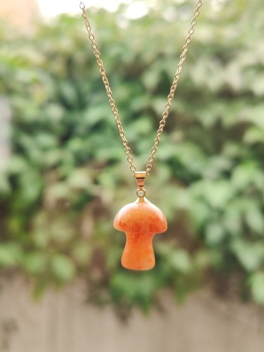 Gold Mushroom Necklace Pendant Carnelian Crystal Natural Gemstone Spiritual UK - Picture 25 of 27