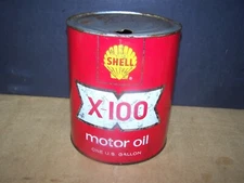 Vintage Shell 1 Gallon X-100 Advertising Motor Oil Can Sign old