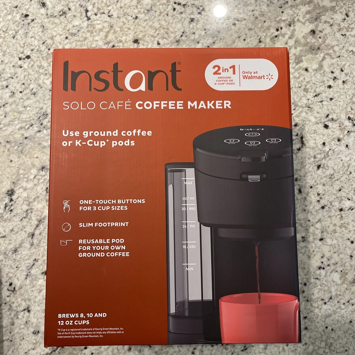 Instant Solo 2-in-1 Single Serve Coffee Maker for Ground Coffee or K-Cup  Pods with 3 Brew Sizes, Pink