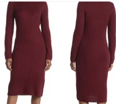 BB Dakota x Steve Madden Sweater Dress Burgundy Ribbed Women Size M NEW 
