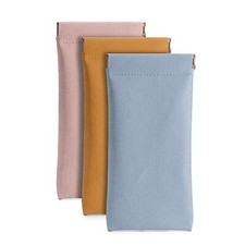 3 Pack Leather Eyeglasses Cases PU Soft Sunglasses Pouch Pink Yellow Blue