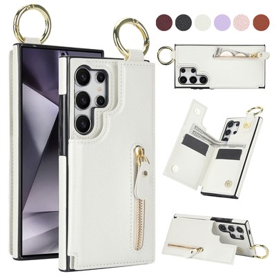For Samsung S24 S23 S22 S21 S20 Note20 Ultra Leather Card Ring Holder Stand Case