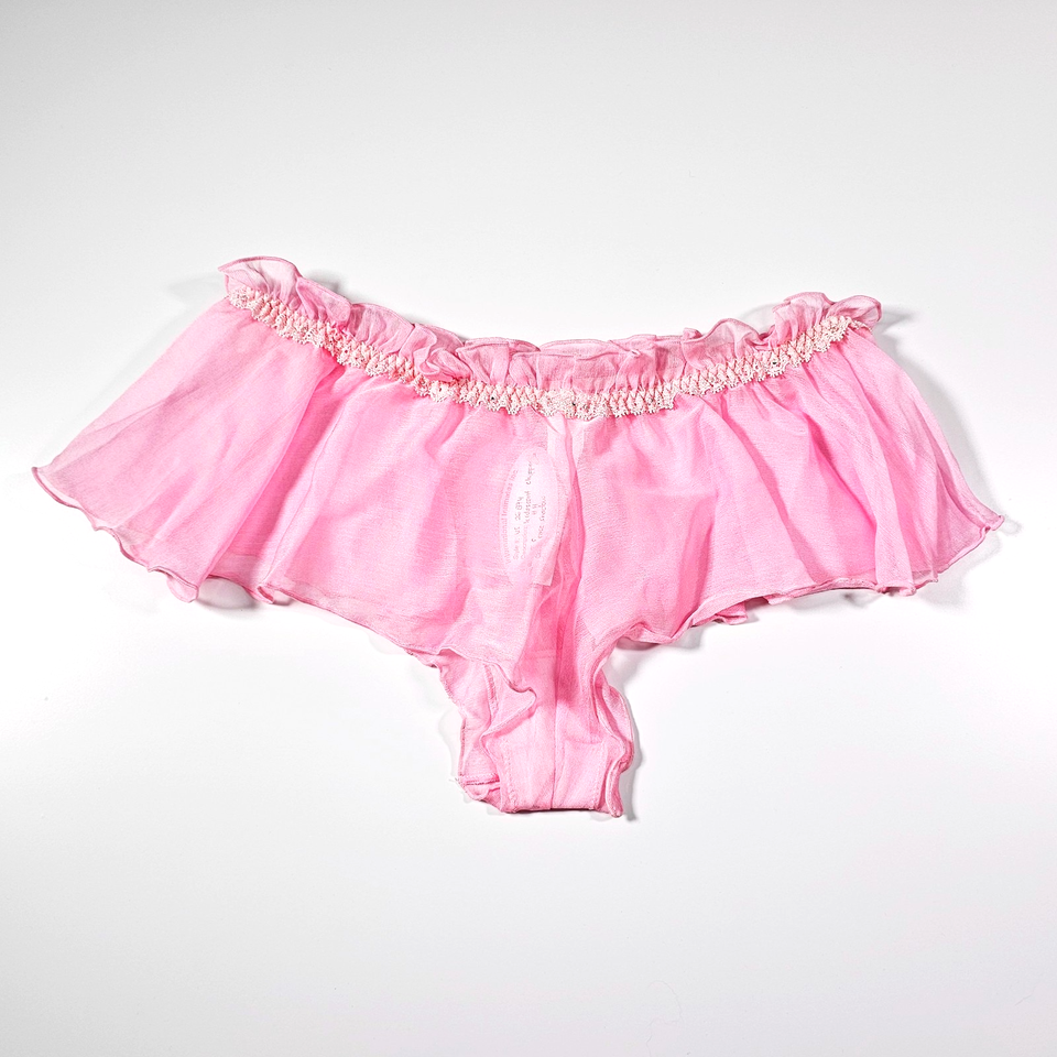 Rene Rofe Pink Sheer Chiffon Ruffle Panties Rhinestones Bow Y2K Size S ...