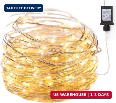 Minetom Fairy Lights Plug in, 33Ft 100 LEDs Waterproof Silver Wire Firefly Light