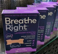 5 Boxes 26ct Ea Breathe Right LAVENDER Scented Tan Nasal Strips Exp 08/2029