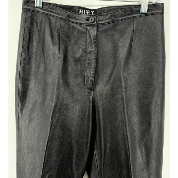 MIXT черные кожаные брюки размер 8 высокая талия прямой ноги с подкладкой 90-х Y2K - Изображение 2 из 4