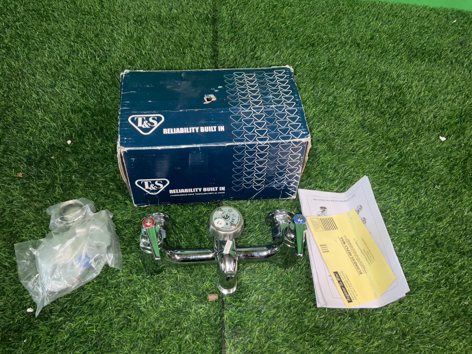 T&S B-0674-BSTP Sink Faucet, Wall Mount, 8" Centers, Vac. Breaker, Pol. 1484 3E