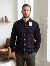 AllSaints Daybreaker Men L Corduroy Plaid Long Sleeve Shirt Relaxed Fit NWT