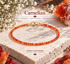 Carnelian 2.5mm Beaded Gemstone Bracelet Natural Crystal Energy Jewelry