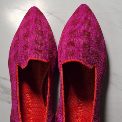 Rothy s Women s Pink Purple Orange Check Knit Slip-On Flats Pointed Toe US 9.5