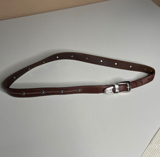 Vintage Brighton Onyx Brown Leather Belt Silver Western Buckle Studs Size 42
