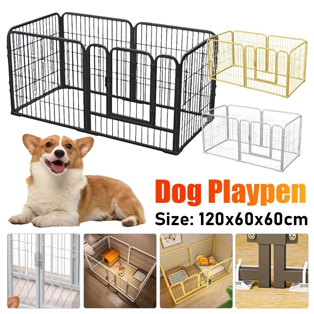 Parc pour chien métallique pliable, clôture de jeu et chenil d'exercice 6 panneaux