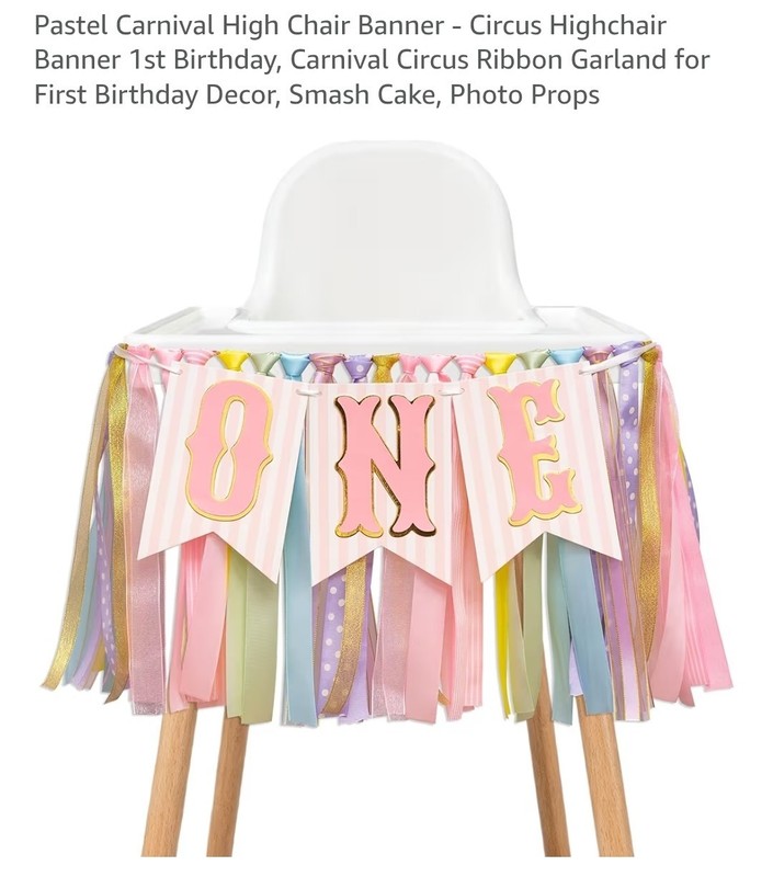 Pastel Carnival Circus High Chair Banner ONE 1st Birthday Ribbon Garland 80 in