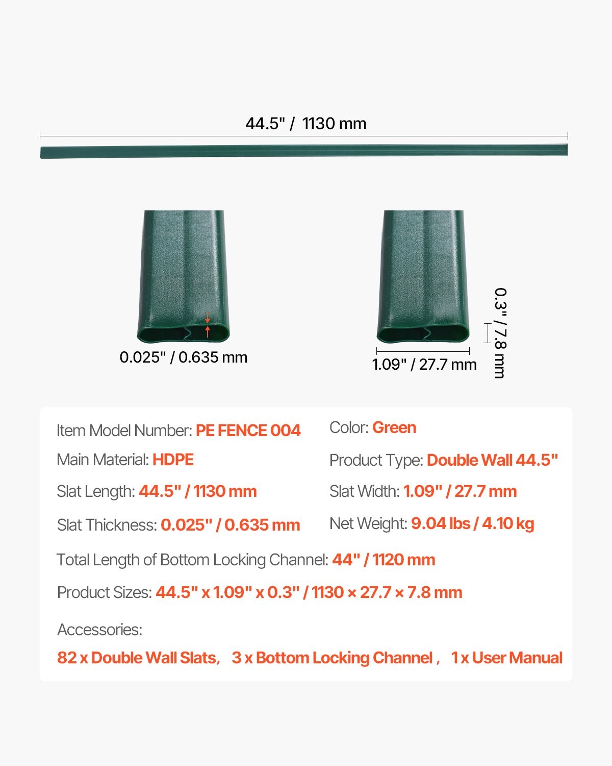 VEVOR Bottom Locking Privacy Slats, Double-Wall Vertical Bottom-Locking Slats fo