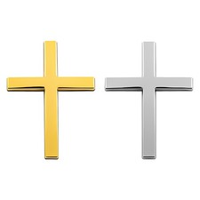 2x 3D Cross Stickers Car Accessories Decals Self Adhesive Cross Metal Car Emblem