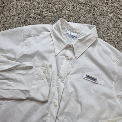 Columbia PFG Shirt Womens Medium White Long Sleeve Button Up Pockets Outdoors