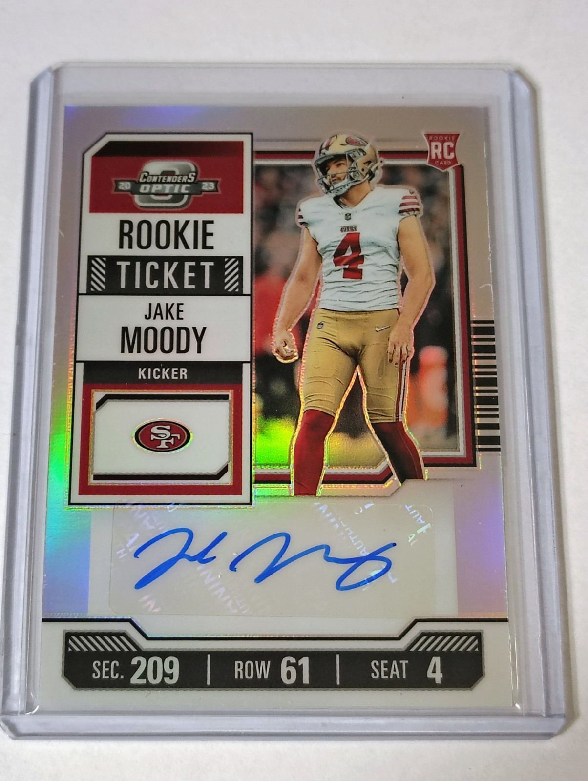 2023 Panini Contenders Optic Ticket Silver Prizm Jake Moody #174 Rookie Auto RC