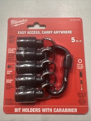 Milwaukee 48-32-4537 5PC Bit Holder w/ Carabiner   Durable Magnetic Bit Storage