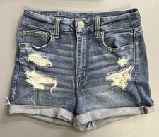 American Eagle Curvy Hi Rise Shortie Next Level Stretch Distressed Shorts Size 4
