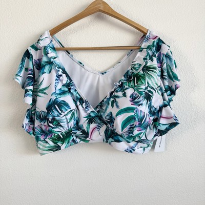 Meet Curve Plus Size Wireless Ruffle Sleeve V-Neck Bikini Top New With Tags 4XL