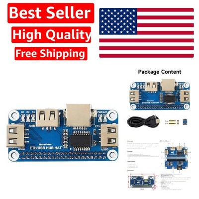 Raspberry Pi Ethernet/USB HAT with 3x USB Ports & RJ45 Port - Aluminum Design