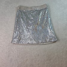 Forever 21 Silver Sequin Mini Skirt W- SZ S Holographic Party A-Line High Rise