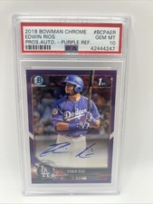 2018 Bowman Chrome Baseball 1st Bowman Auto Edwin Rios Purple 196/250 PSA 10