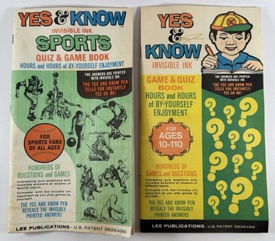 Lot 2 Vintage Yes & Know Invisible Ink Books Sports & Game Quiz Lee Publication