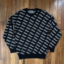 BAPE A Bathing Ape AOP Logo Knit Sweater Wool And Acrylic size M 20x27