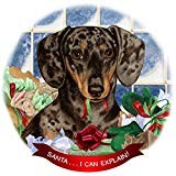 Dachsund SH Dapple Chocolate Dog Porcelain Ornament 'Santa. I Can Explain '