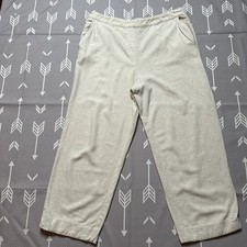 Chico's Women's Sz 2 Large Beige Cropped Pants Wide Leg Zip Rayon Linen Blend