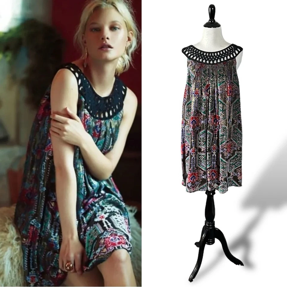Anthropologie Moulinette Soeurs Silk Linnea Velvet Devour Dress Size Medium - Image 2 of 4
