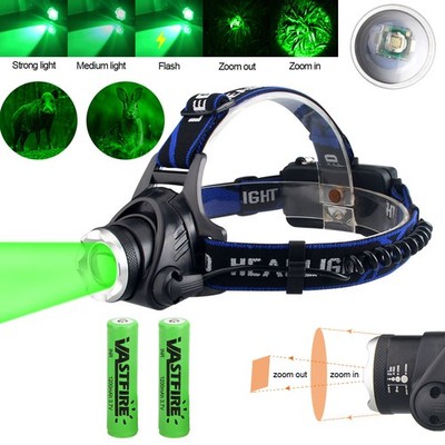 Hunting Green LED Headlamp Head Light Torch Rechargeabe Coyote Hog Night Lamp US