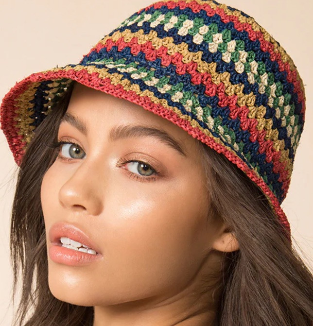 Brixton Essex Raffia Bucket Hat Rainbow Sz 7 Small 56 Cm EUC  display picture 3