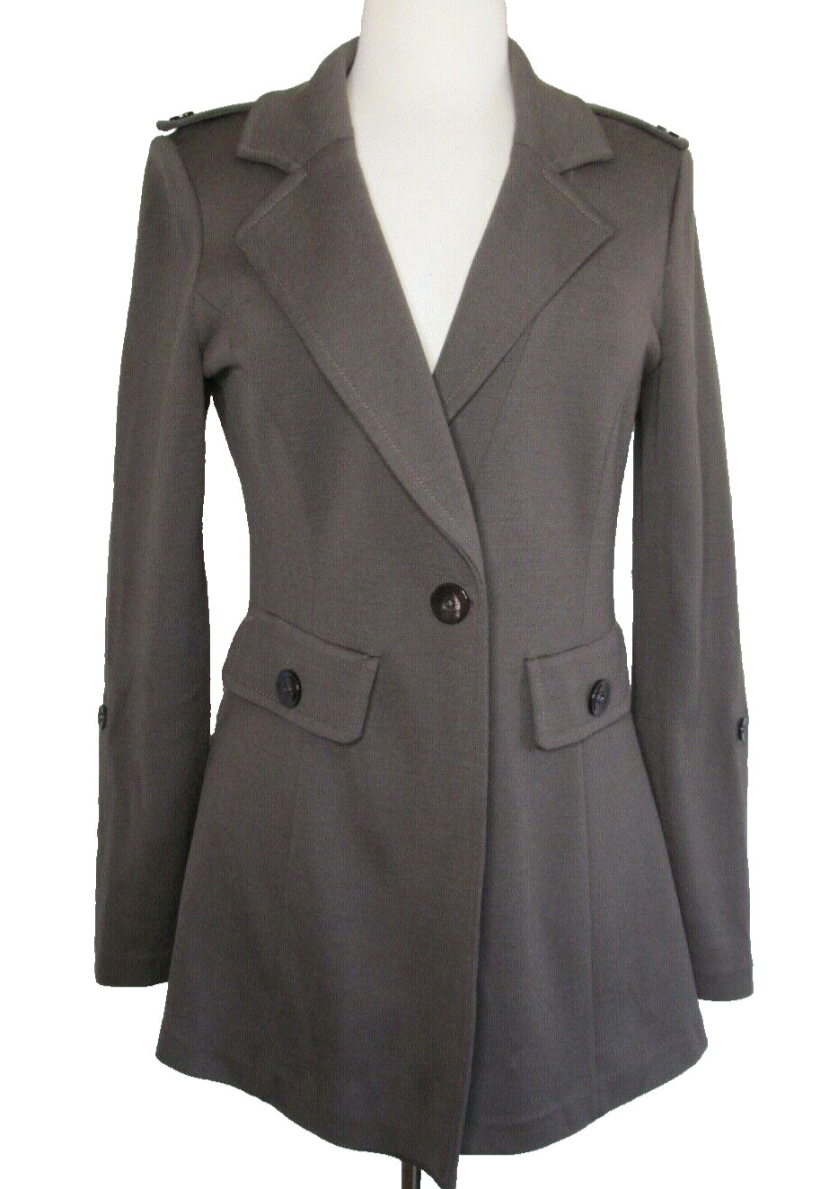 ST. JOHN Size 8 Brown / Green Knit Convertible Sleeves One Button Blazer Jacket