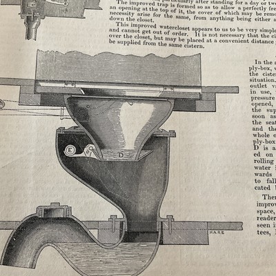 1849 ANTIKER Druck - WASSERSCHRANK, TOILETTE - doppelt eingeschlossen - JOSEPH BURNETT
