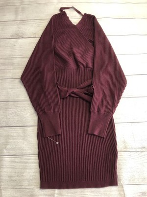 Love Tree Sweater Dress Womens Medium Red Ribbed Knit Belted Wrap Long Sleeve
