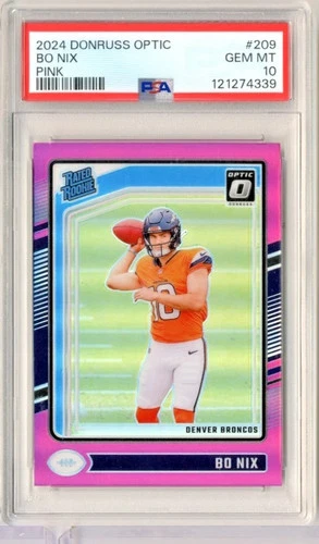 Bo Nix 2024 Donruss Optic Rated Rookie Green Hyper RC PSA 10 SP