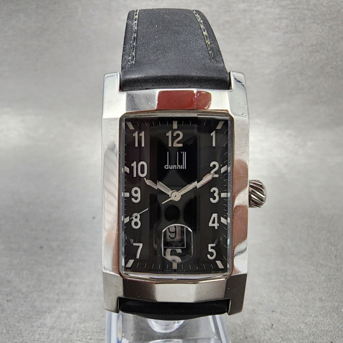 Dunhill Dunhillion Tank Watch Men 24mm Black Dial Steel Date