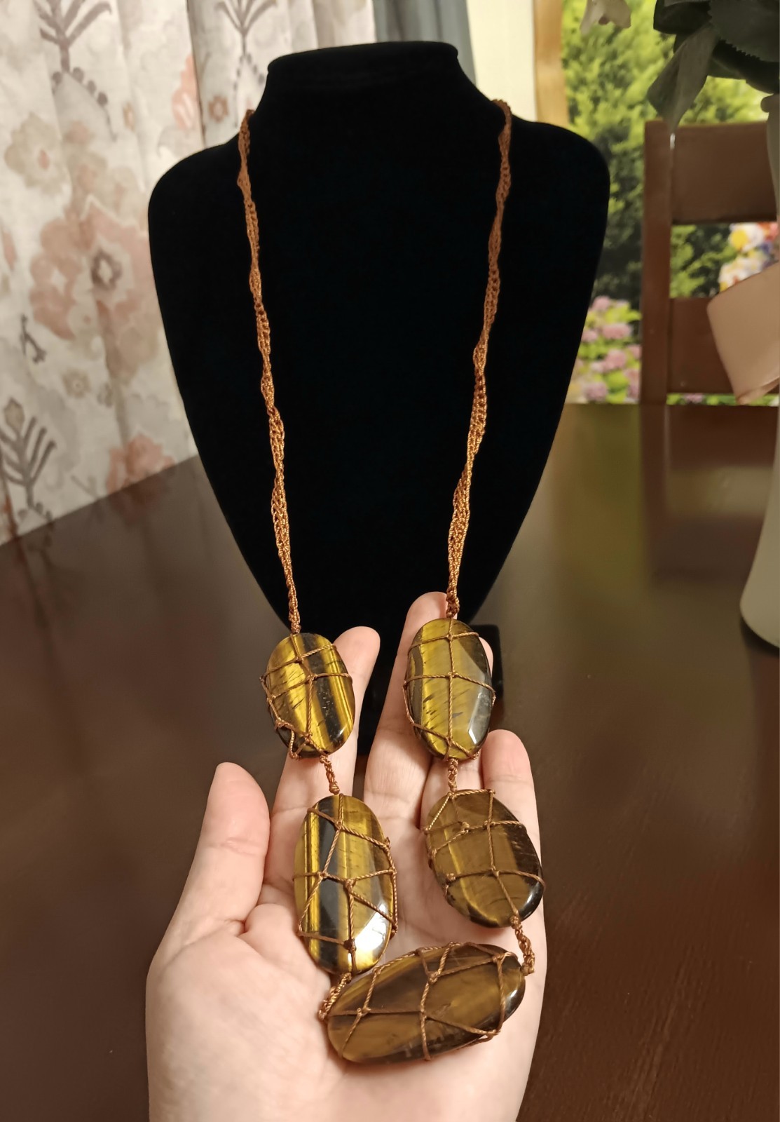 😍 Amber Brown Tiger Eye Stone Statement  Necklac… - image 7