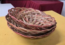 Three Wicker Baskets Boho Cottage Decor 10 x 3, 9.5 x 3, 9 x 3 Inches - Lot of 3