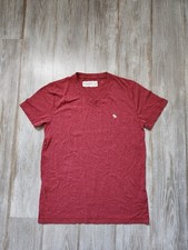 Abercrombie  Fitch Soft A F Tee Red Mens T-Shirt Moose Logo V-Neck Sz S EUC