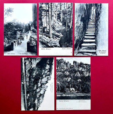5 x Postcard Saxon Switzerland around 1900/10 Bastion Bridge, Cowshed with Ladder (167391
