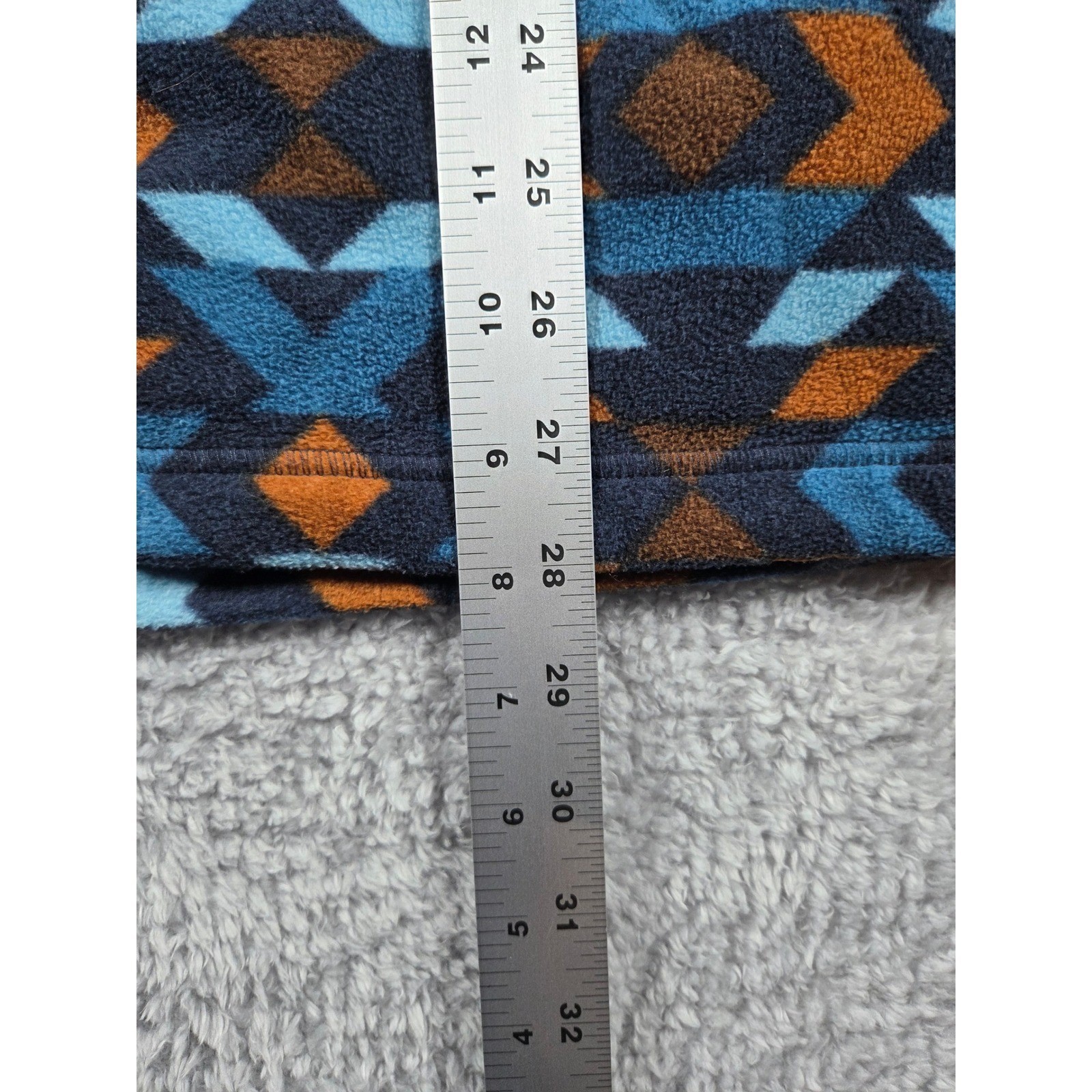 Geometric Pattern Fleece Jacket Full Zip Blue Ora… - image 5