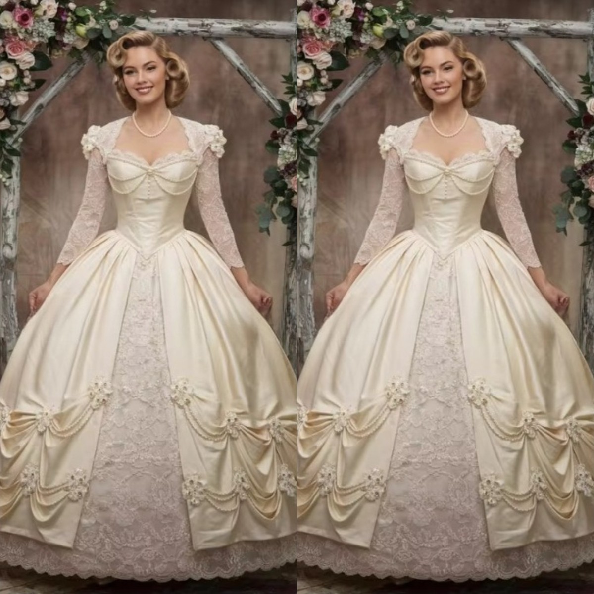 chinese dress ladies Baroque White Bridal Couture One-Of-A-Kind Gown Set main image 1