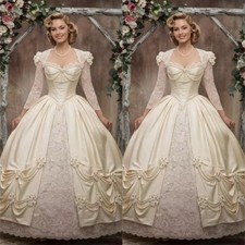 Medieval Vintage Wedding Dress Victorian Baroque Lace Long Sleeve A-line Floor